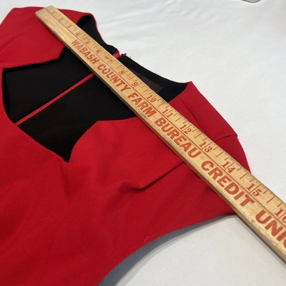 Dana Buchman Sheath‎ Red Dress Ruching Cap Sleeves Sweetheart Neckline Womens 8 - Picture 7 of 10